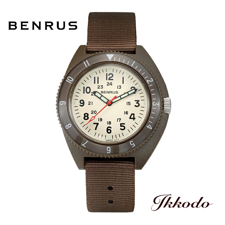 BENRUS ベンラス TYPE-III OLIVE IVORY クォーツ ポリカーボネートケース 42mm 腕時計 正規品 1年間メーカー保証 TYPE-III OLIVE IVORY