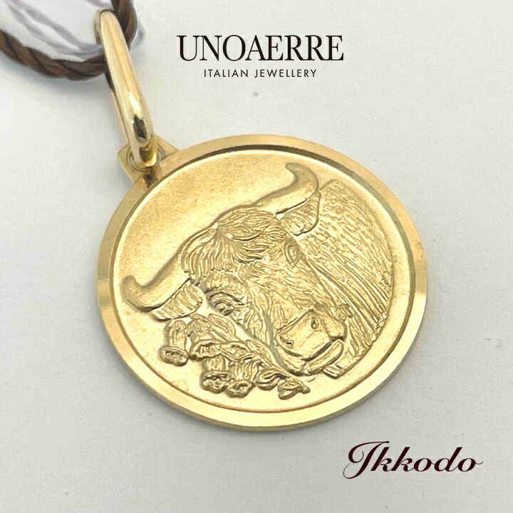 【ウノアエレオリジナルスカーフプレゼント】UNOAERRE ウノアエレ K18イエローゴールド 星座 おうし座 Taurus ラウンド プレート ペンダントトップ 正規品 29338