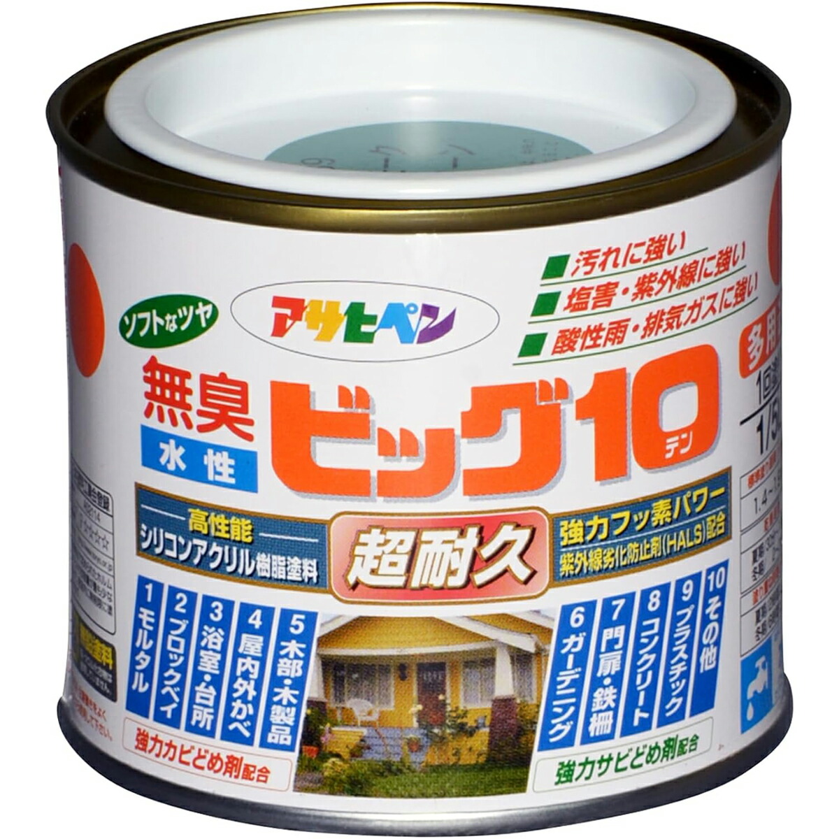 アサヒペン 水性ビッグ10多途1/5L 239スモークグリーン×24個セット DIY 塗料 補修 リフォーム 家庭用 室内 屋内 屋外 プロ仕様 人気 定番 日曜大工 メンテナンス 改修 模様替え 張り替え 塗り替え