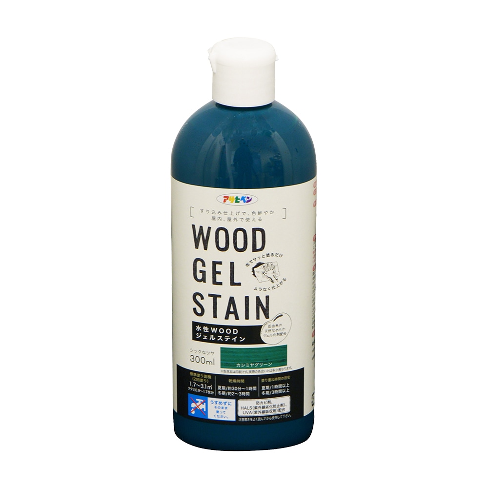 アサヒペン 水性WOODジェルステイン 300ml カシミヤグリーン&times;10個 DIY 塗料 補修 リフォーム 家庭用 室内 屋内 屋外 プロ仕様 人気 定番 日曜大工 メンテナンス 改修 模様替え 張り替え 塗り替え｜ikkyu