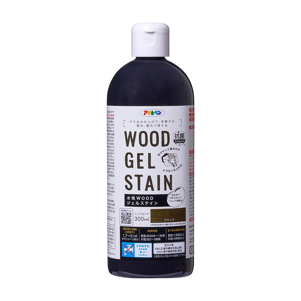 アサヒペン 水性WOODジェルステイン 300ml ブラック&times;10個 DIY 塗料 補修 リフォーム 家庭用 室内 屋内 屋外 プロ仕様 人気 定番 日曜大工 メンテナンス 改修 模様替え 張り替え 塗り替え｜ikkyu