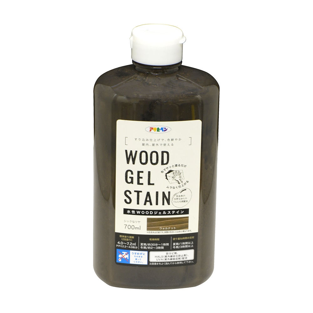アサヒペン 水性WOODジェルステイン 700ml ウォルナット&times;3個 DIY 塗料 補修 リフォーム 家庭用 室内 屋内 屋外 プロ仕様 人気 定番 日曜大工 メンテナンス 改修 模様替え 張り替え 塗り替え｜ikkyu