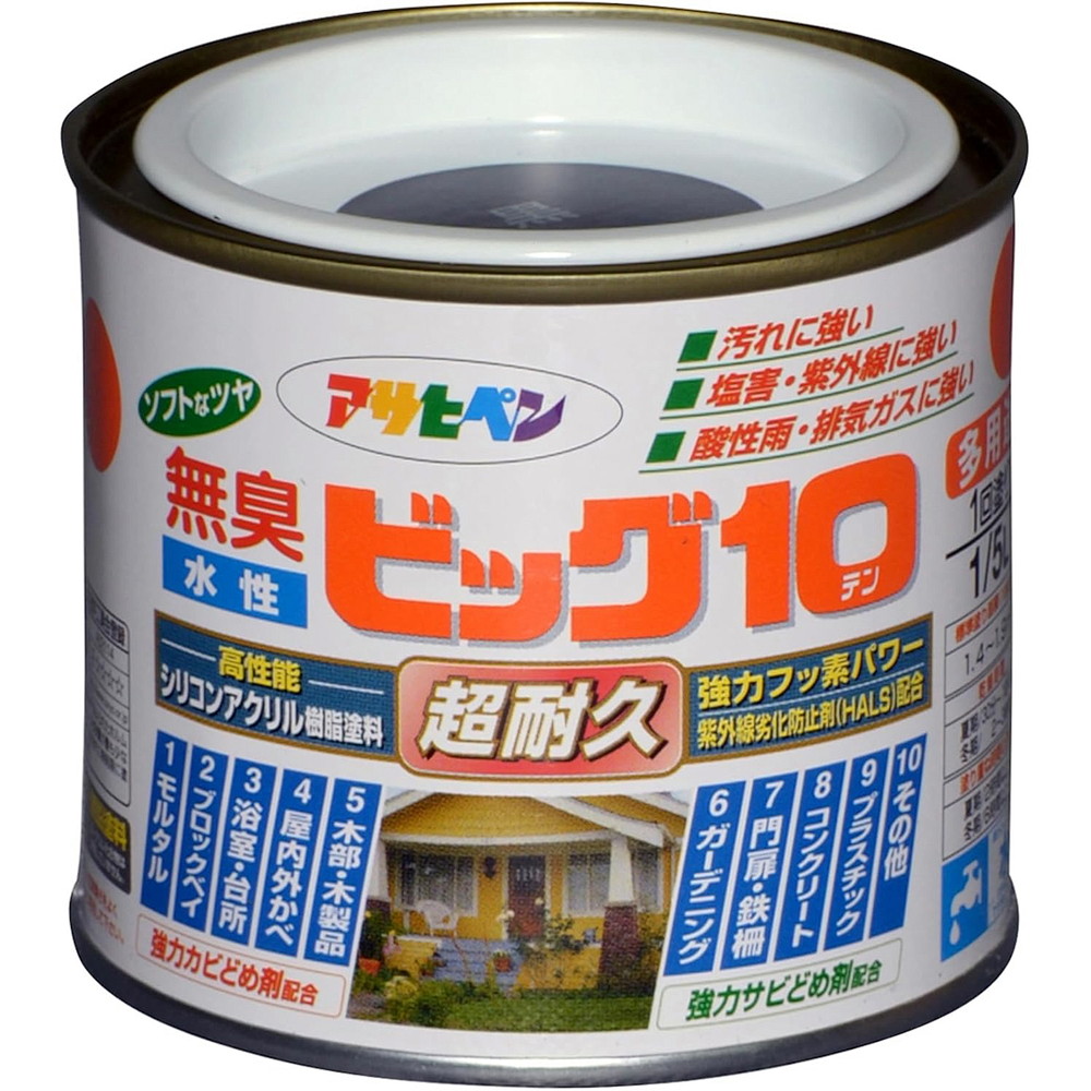 アサヒペン 水性ビッグ10多用途 1/5L 205黒×24個セット DIY 塗料 補修 リフォーム 家庭用 室内 屋内 屋外 プロ仕様 人気 定番 日曜大工 メンテナンス 改修 模様替え 張り替え 塗り替え