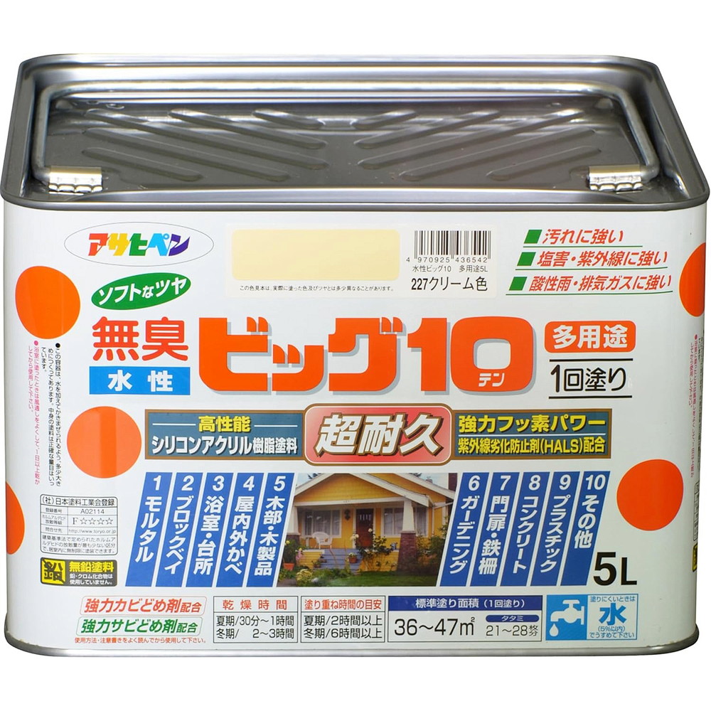 アサヒペン 水溶性ビッグ10多役立つこと 5L 227皮膚軟化剤色×10個書き割り DIY えの具 取りつくろう リフォーム 身寄り用 室内 屋内 室外 労働者階級遣りくち 一般受け 定番 日曜日宮大工 検査と修理 取りつくろう うつり変わり 張り替え 塗り替え