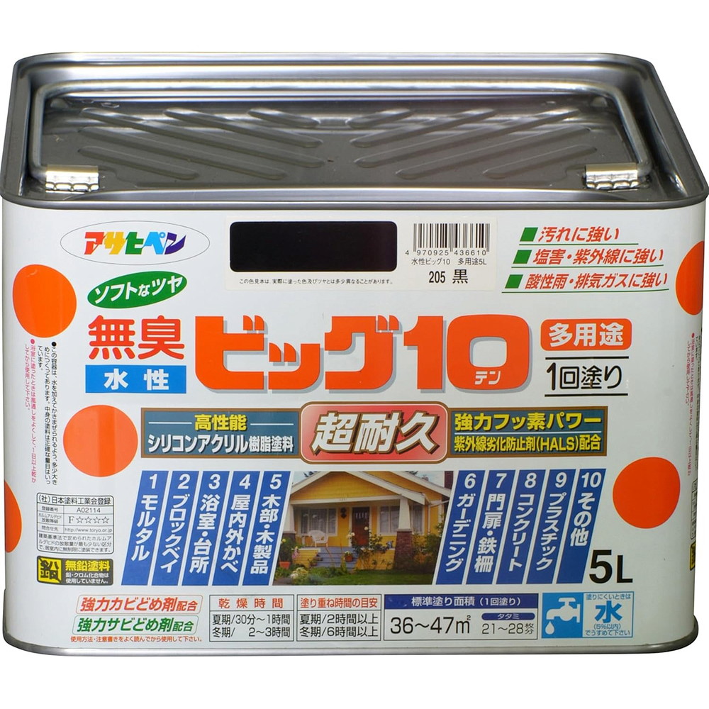 アサヒペン 水溶性ビッグ10多役立つこと 5L 205黒×10個書き割り DIY えの具 取りつくろう リフォーム 身寄り用 室内 屋内 室外 労働者階級遣りくち 一般受け 定番 日曜日宮大工 検査と修理 取りつくろう うつり変わり 張り替え 塗り替え