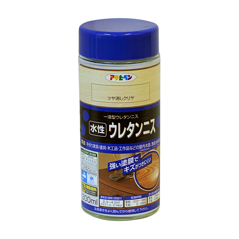 アサヒペン 水性ウレタンニス 300ml ツヤ消しクリヤ×24個セット DIY 塗料 補修 リフォーム 家庭用 室内 屋内 屋外 プロ仕様 人気 定番 日曜大工 メンテナンス 改修 模様替え 張り替え 塗り替え|ikkyu
