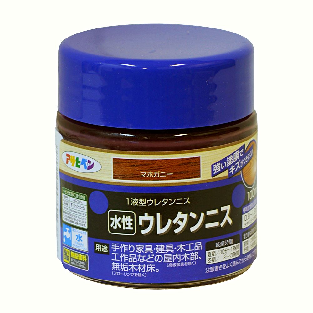 アサヒペン 水性ウレタンニス 100ml マホガニー&times;24個セット DIY 塗料 補修 リフォーム 家庭用 室内 屋内 屋外 プロ仕様 人気 定番 日曜大工 メンテナンス 改修 模様替え 張り替え 塗り替え｜ikkyu