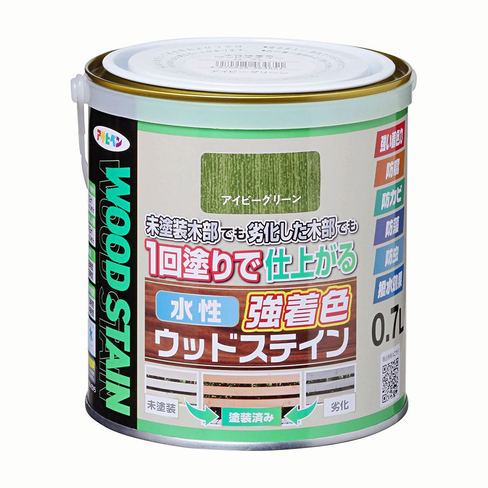アサヒペン 水性強着色ウッドステイン0.7Lアイビーグリーン×10個セット DIY 塗料 補修 リフォーム 家庭用 室内 屋内 屋外 プロ仕様 人気 定番 日曜大工 メンテナンス 改修 模様替え 張り替え 塗り替え|ikkyu