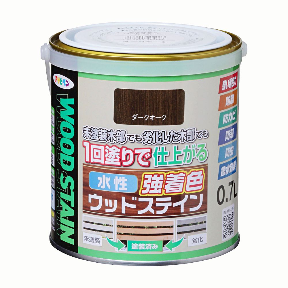 アサヒペン 水性強着色ウッドステイン 0.7L ダークオーク×10個セット DIY 塗料 補修 リフォーム 家庭用 室内 屋内 屋外 プロ仕様 人気 定番 日曜大工 メンテナンス 改修 模様替え 張り替え 塗り替え|ikkyu
