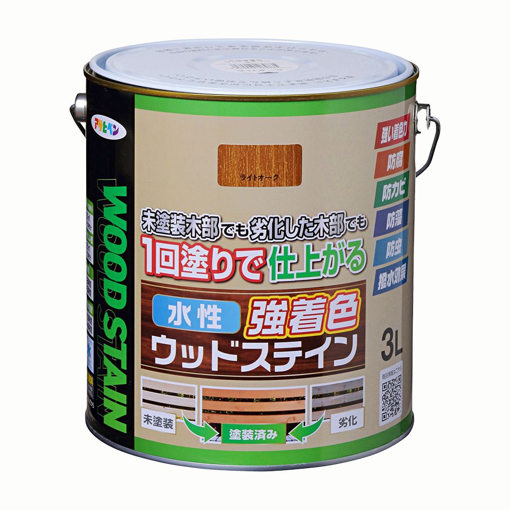 アサヒペン 水性強着色ウッドステイン 3L ライトオーク×24個セット DIY 塗料 補修 リフォーム 家庭用 室内 屋内 屋外 プロ仕様 人気 定番 日曜大工 メンテナンス 改修 模様替え 張り替え 塗り替え|ikkyu
