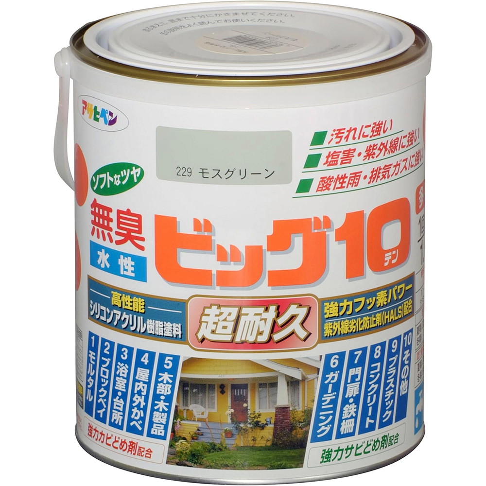 アサヒペン 水溶性ビッグ10多途 1.6L 229モスグリーン×24個書き割り DIY えの具 取りつくろう リフォーム 身寄り用 室内 屋内 室外 労働者階級遣りくち 一般受け 定番 日曜日宮大工 検査と修理 取りつくろう うつり変わり 張り替え 塗り替え