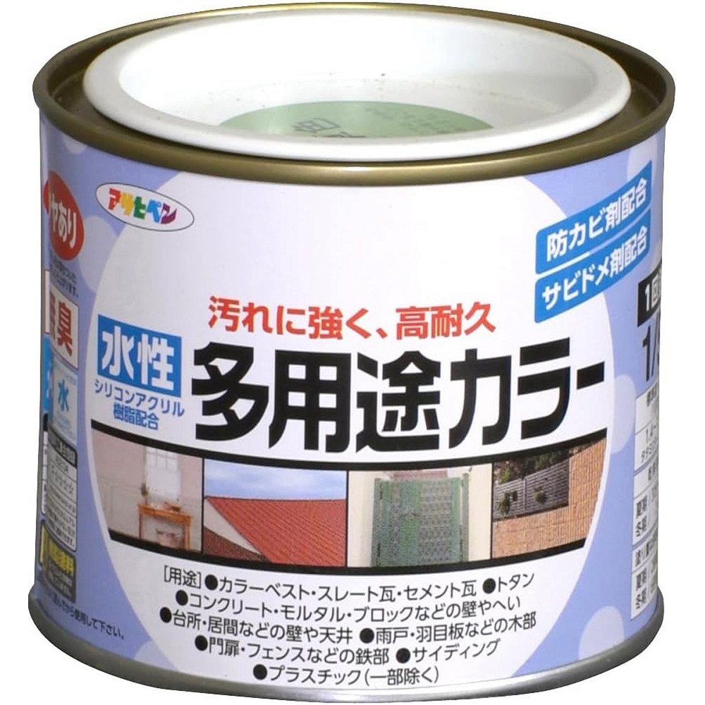 アサヒペン 水性多用途カラー 1/5L 若草色×24個セット DIY 塗料 補修 リフォーム 家庭用 室内 屋内 屋外 プロ仕様 人気 定番 日曜大工 メンテナンス 改修 模様替え 張り替え 塗り替え|ikkyu
