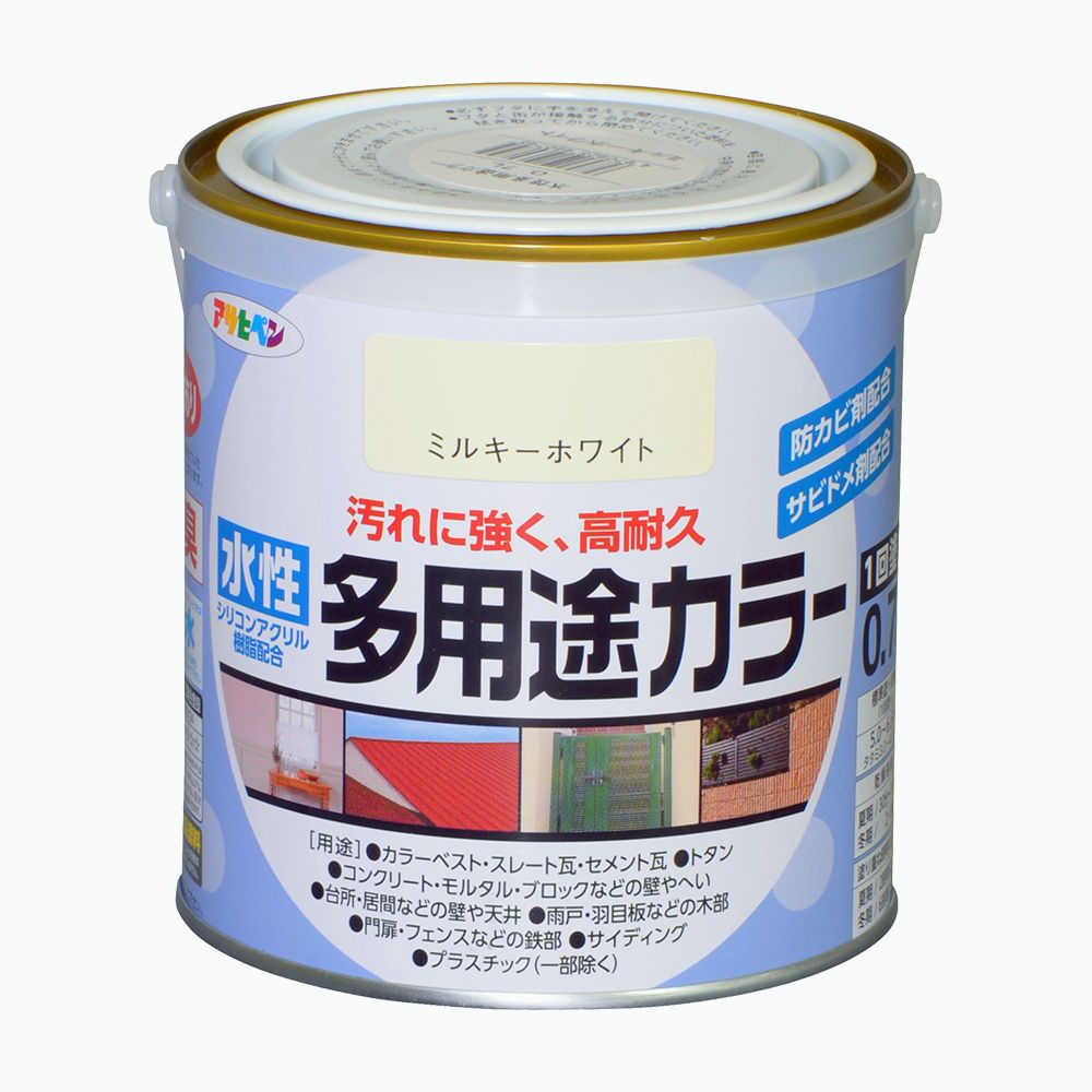 アサヒペン 水性多用途カラー 0.7L ミルキーホワイト×5個セット DIY 塗料 補修 リフォーム 家庭用 室内 屋内 屋外 プロ仕様 人気 定番 日曜大工 メンテナンス 改修 模様替え 張り替え 塗り替え|ikkyu