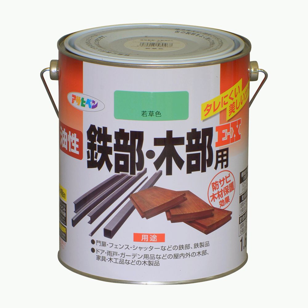 アサヒペン 油性鉄部木部用EX 1.6L 若草色×24個仕掛ける DIY 絵の具 取りつくろう リフォーム 身寄り用 室内 屋内 室外 労働者階級遣りかた 一般受け 定番 日曜日飛騨工 検査と修理 取りつくろう うつり変わり 張り替え 塗り替え
