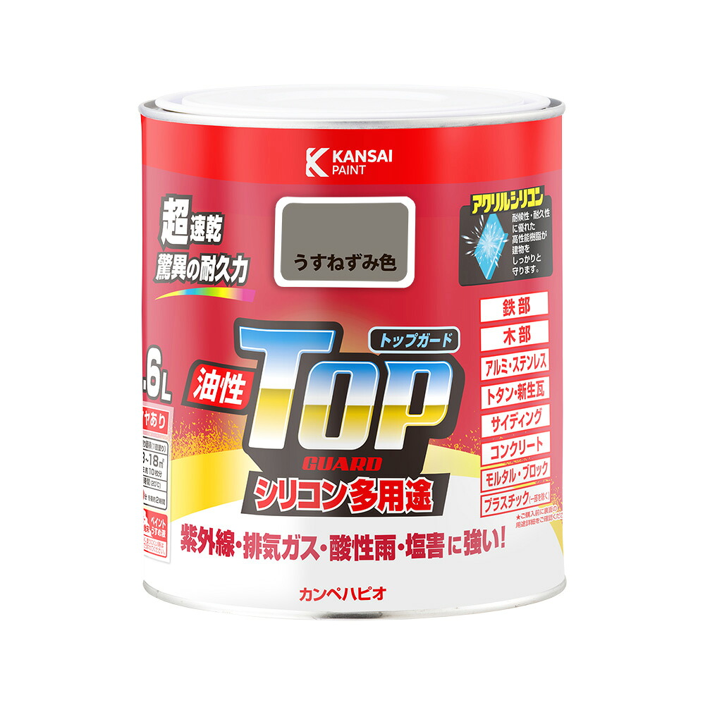 カンペハピオ 油性トップガード うすねずみ色 カンペハピオ ハピオセレクト 塗料 ペンキ 水性塗料 油性塗料 鉄部 木部 多用途 屋外 屋内 兼用 樹脂 DIY 防カビ プラスチック コンクリート ブロック