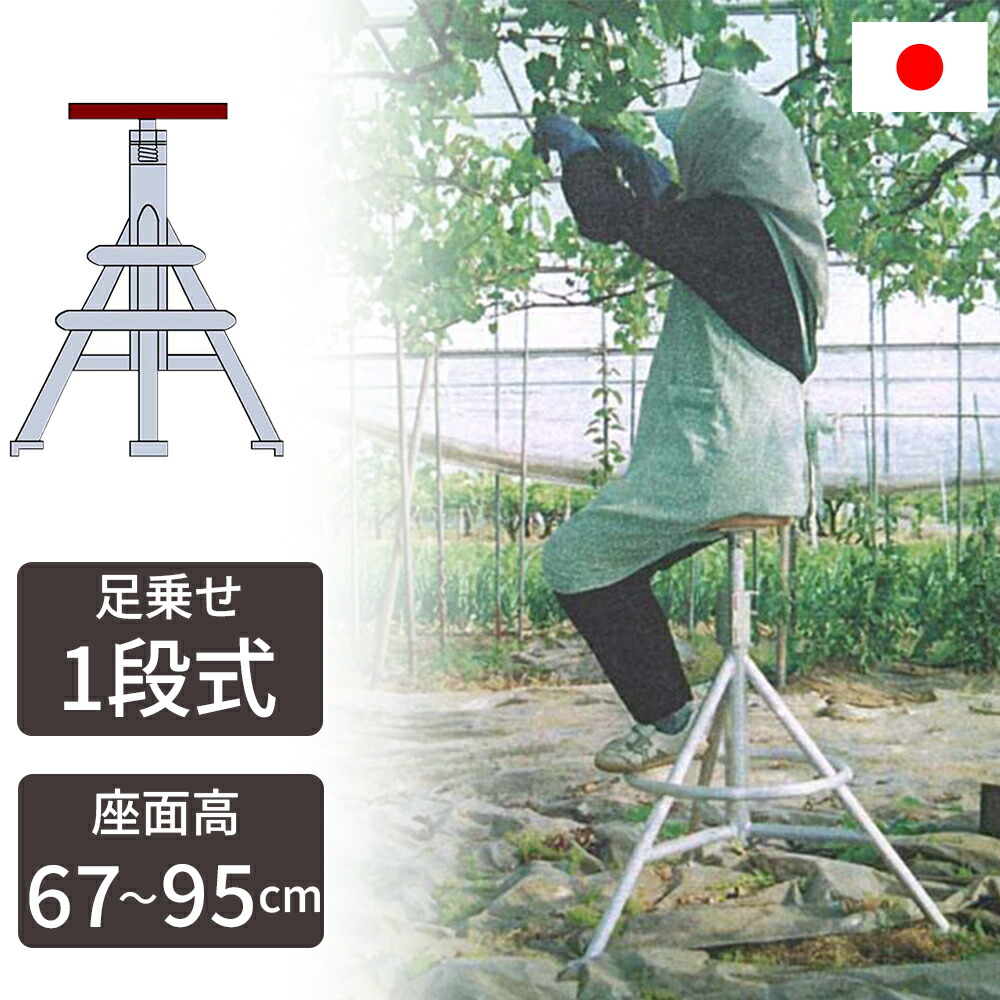 【摘果・剪定作業におすすめ！】棚下用回転イス 足置き1段タイプ 高さ調整 67-95cm 軽量 アルミ製 木製座面 摘果 剪定 果樹園 日本製 作業台 収穫 国産 ミツル 19,300円