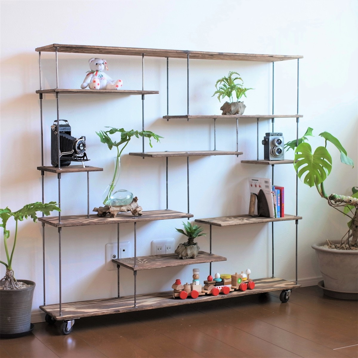 楽天市場】テレビCM掲載wood iron shelf 620*600*180〈グレイッシュ