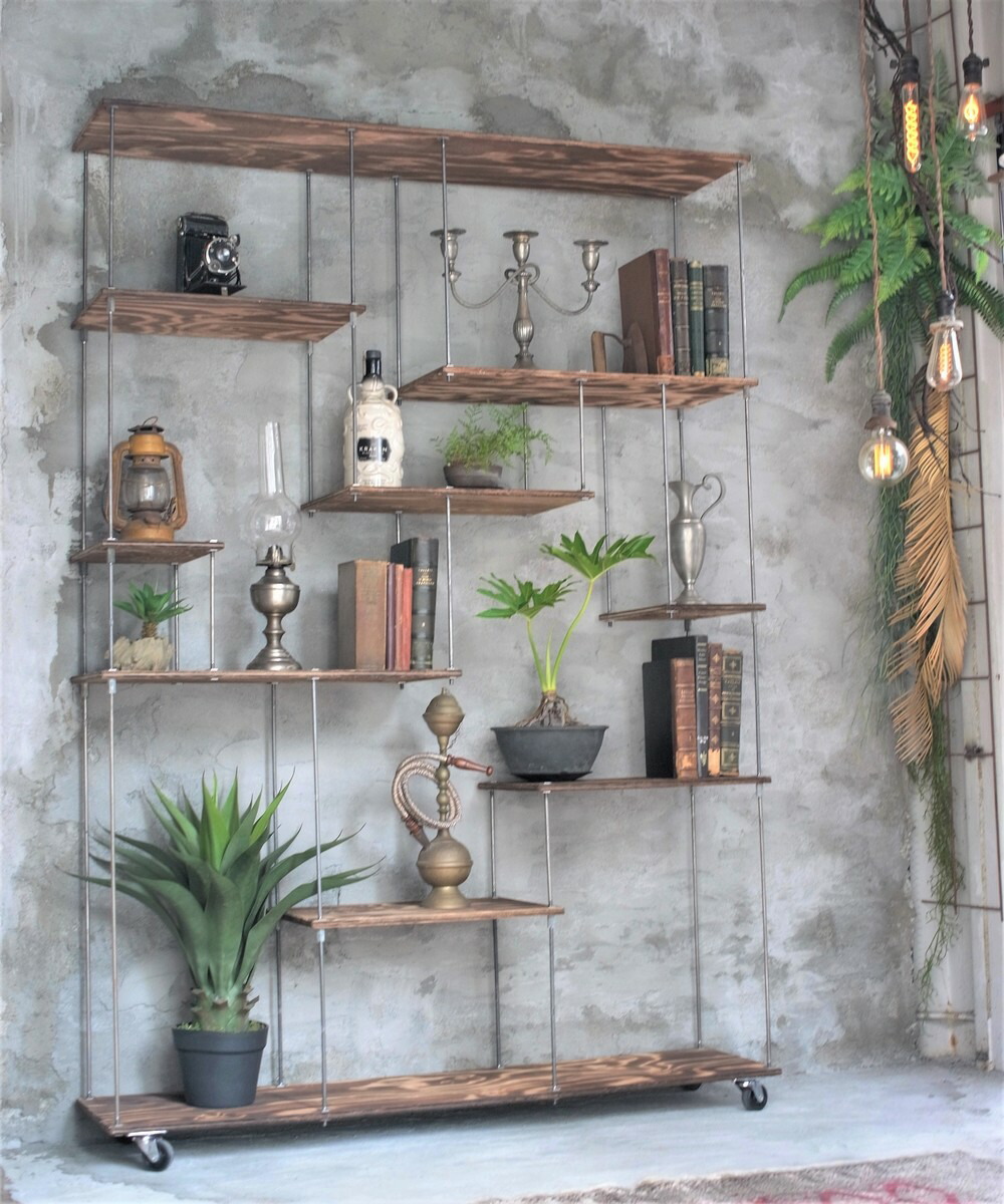 楽天市場】テレビCM掲載wood iron shelf 620*600*180〈グレイッシュ