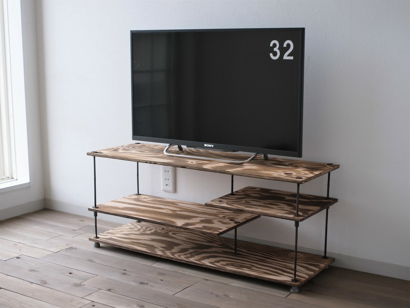 wood iron shelf 380*910*300 〈ブラウン〉 ローボード テレビ 台 オープンラック 木製 ディスプレイラック 完成品 オープン ラック テレビボード 段違いシェルフ アイアン 棚 ラック シェルフ ウッド 鉄 木 収納棚 段違い棚 観葉植物 TV台 茶色 ブラウン アイアン棚