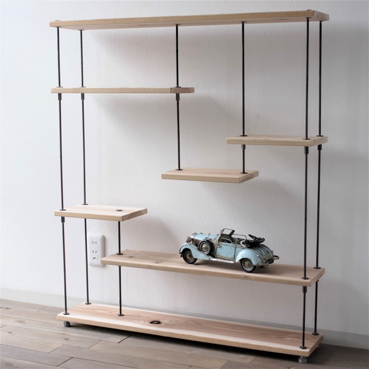 楽天市場】テレビCM掲載wood iron shelf 620*600*180〈グレイッシュ