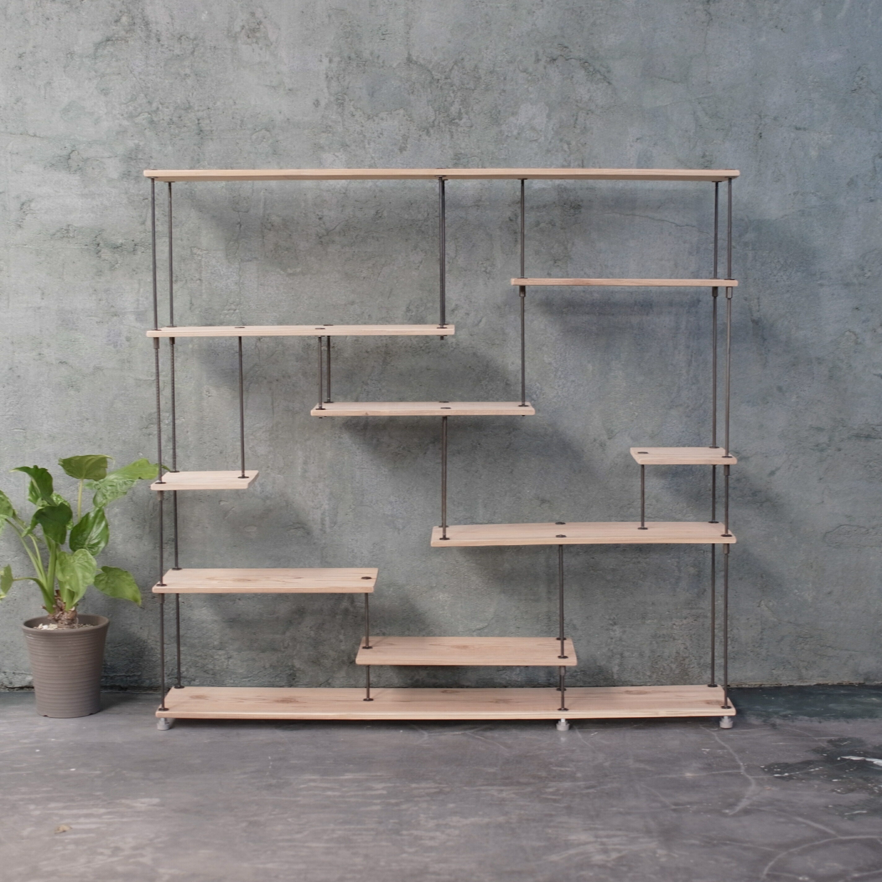 【テレビCM掲載】 wood iron shelf 1150*1200*210 〈ナチュラル色〉アイアン 棚 ラック シェルフ ウッド 鉄 木 収納棚 アンティーク ビンテージ シャビー インダストリアル オープンラック 両面棚 段違い棚 多肉植物 観葉植物 ディスプレイ 店舗什器