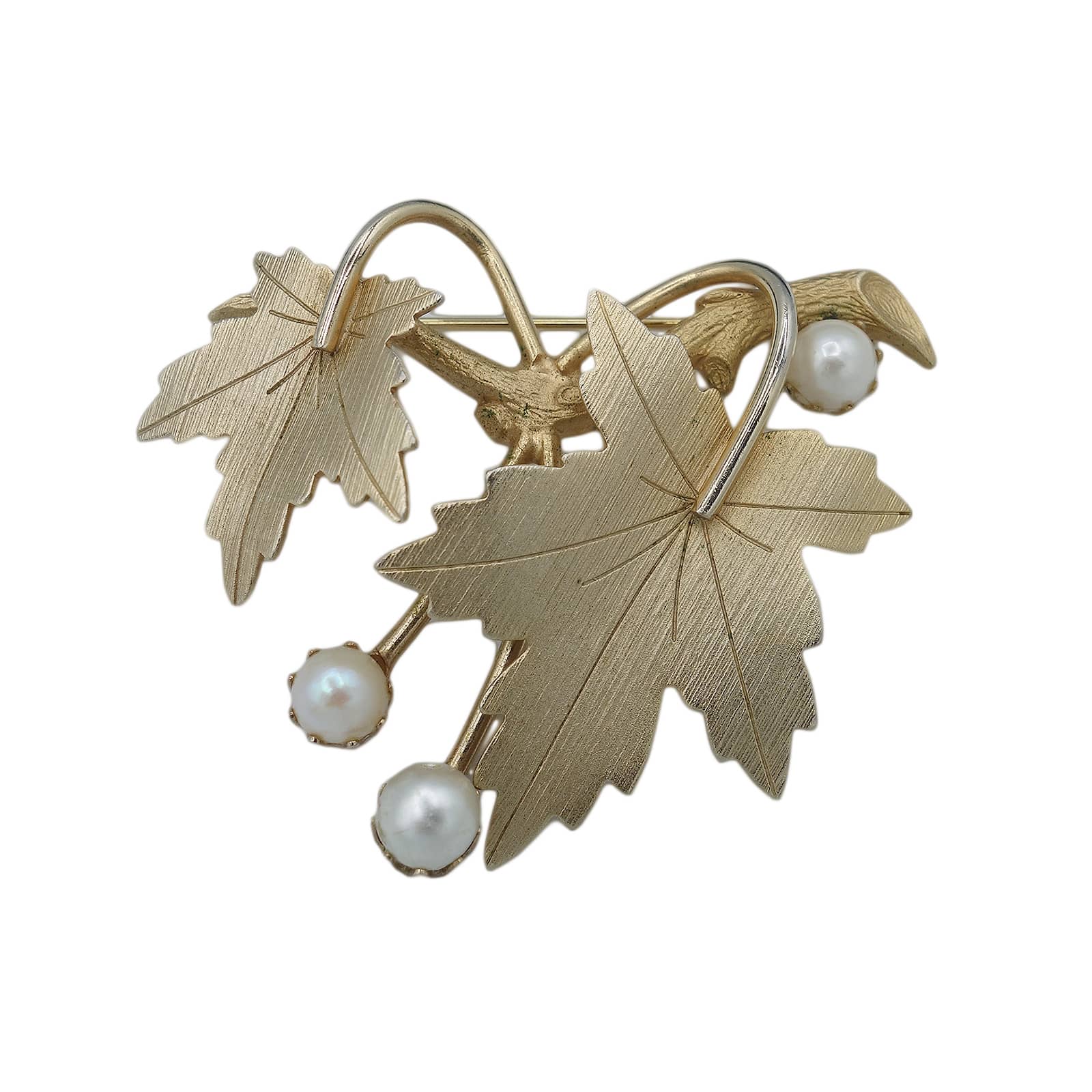【中古】SARAH COV サラ・コベントリー メイプルリーフ ブローチ 金色 レトロ アクセサリー ピンバッジ