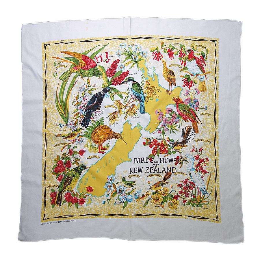 【中古】ニュージーランド 鳥と花 ヴィンテージ ファブリック 雑貨 布 アンティーク 生地