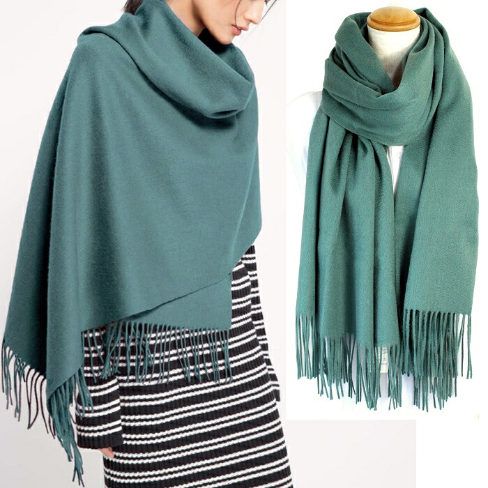 新入荷 新色 極上ラムウール100%♪ラグジュアリー 男女問わず厚手 大判ストール・ショール/WOOL 暖かマフラー♪グリーン