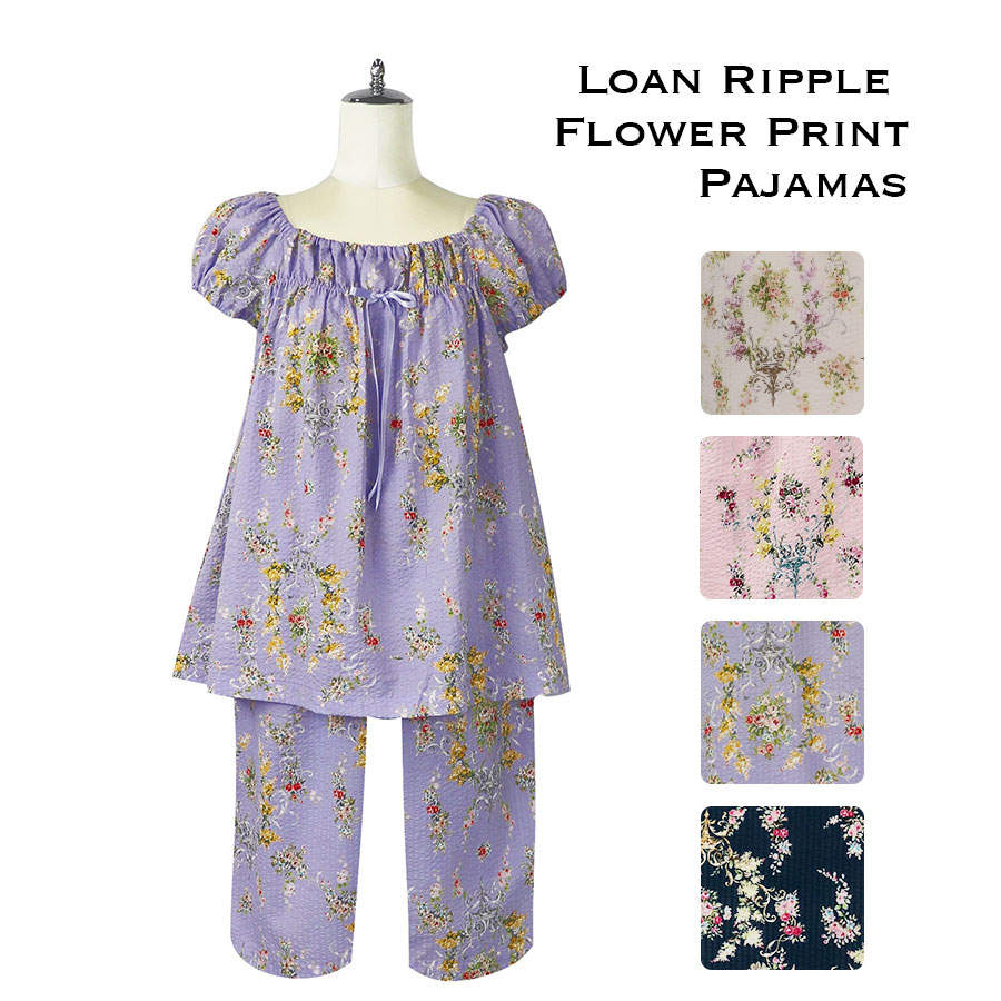 新版 Ikuko イクコローンリップル花柄パフスリーブパジャマ 日本製 レディース パジャマ ナイトウェア コットン100 花柄 サラサラ お肌に優しい 夏 涼しい かわいい ゆったり リラックス プレゼント ギフトw 最新の激安 Data Lapressemagazine Fr