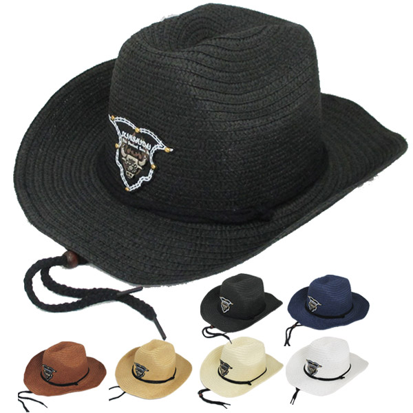 楽天市場 麦わら帽子 中折れハット ウエスタン風 テンガロンハット ストローハット 帽子 エンブレム付き つば広 ツバ広 メンズ レディース 夏 Straw Hat 6538 Ilandwig