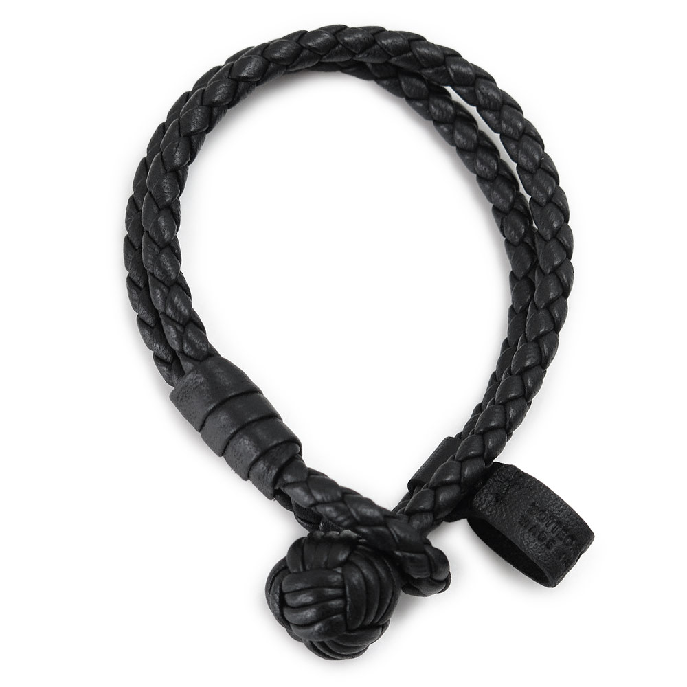 ボッテガヴェネタ BOTTEGA VENETA ブレスレット レディース 612982 VO0BG 8803 アクセサリー 2連 イントレチャート 編込み レザー ブラック 黒 Mサイズ|ILB店