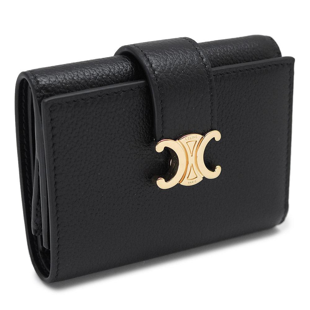 【美品】CELINE ファインストラップ ウォレット 財布 レザー 現行 高級 CELINE/セリーヌ】 ファインストラップウォレット 三つ折り財布