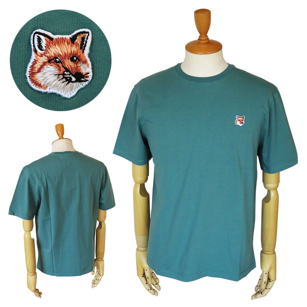 メゾンキツネ MAISON KITSUNE Tシャツ 半袖 メンズ LM00104KJ0008 P315 トップス フォックス ヘッド パッチ レギュラー ティールグレー｜ILB店
