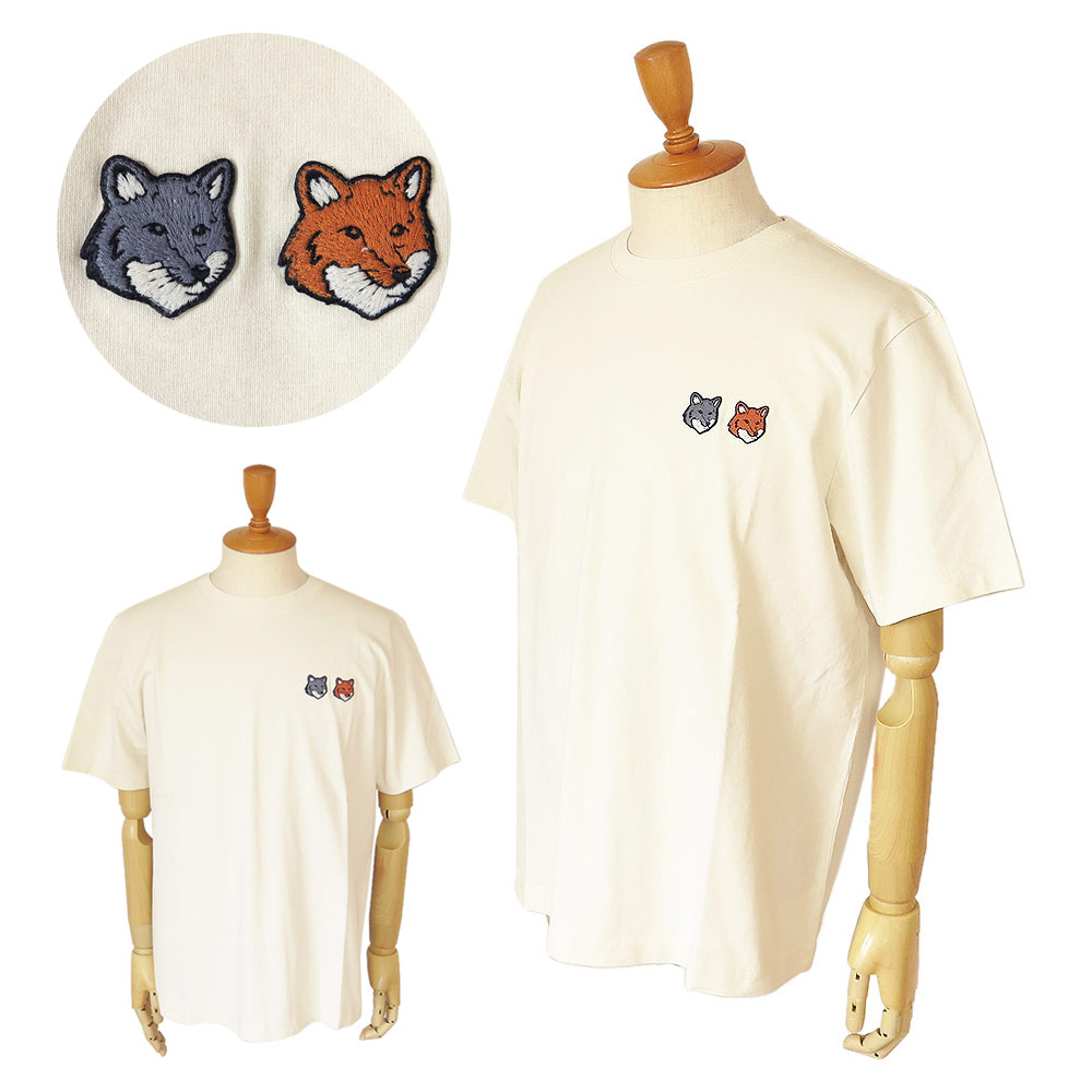 メゾンキツネ ジャパン ダブルフォックス パッチ クルーネック 白 Tシャツ MAISON KITSUNE メゾンキツネ Tシャツ TEE SHIRT DOUBLE FOX