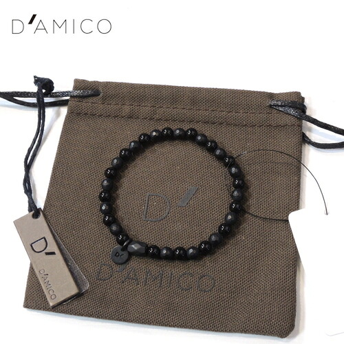 【40％OFF・新品】D'AMICO（ダミーコ）ブラックアゲート×メタル エラスティックブレスレット　ブラック　WAU0337