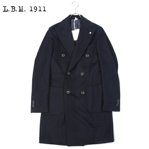 【40%OFF・新品・46,48,50】L.B.M.1911（エルビーエム）ウールカシミヤフランネル ダブル6Bチェスターコート ネイビー 7487-00515