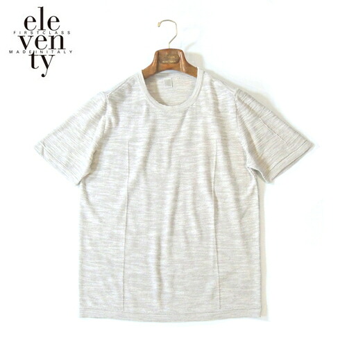 【定価2.0万・新品・XS,S,M】 eleventy PLATINUM（イレブンティ）コットンナイロンメランジ 半袖クルーネックニット ライトグレー A76MAGA69【50％OFF】｜ilcinque 店