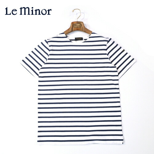【40％OFF・新品・2(M)~4(XL)】Le minor（ルミノア）綿織物間借り人 半袖クルーネックカットソー 白いこと×米国海軍 61147H-D43