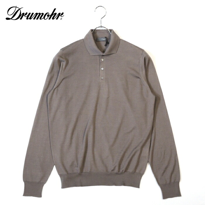 【40%OFF・新品・48~52】Drumohr MODERN（ドルモア）スーパーファインメリノウール 30GGハイゲージニットポロシャツ グレージュ D0D145-548