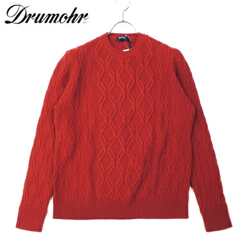【40%OFF・新品・48】Drumohr（ドルモア）ファインメリノウール クルーネックケーブルニット レッド D7M103DF