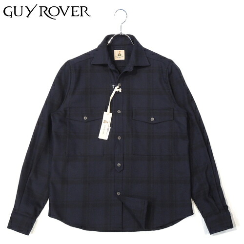 【40％OFF・新品・M】GUY ROVER（ギローバー）コットンツイルチェック ミリタリーシャツジャケット ダークネイビー×黒いこと GR416-532625