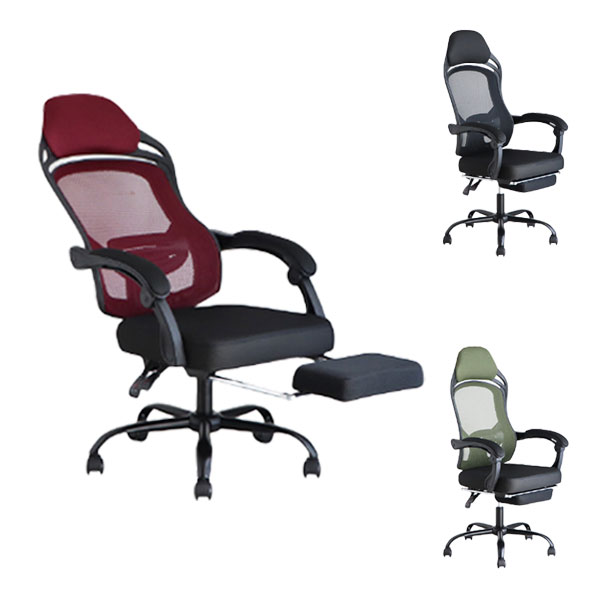 【マラソン限定!確率1/2で最大100％ポイントバック】【組立品】【FTメッシュオフィスチェア 】椅子 イス リクライニング付き フットレスト付き 黒 赤 緑 ブラック レッド グリーン テレワーク