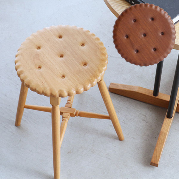 [Biscuit Stool PFS-3814 BR/NA] ビスケット型 スツール チェア いす イス かわいい おしゃれ リビング 子供部屋 キズ防止用樹脂付き 耐荷重80kg｜アイルインテリアエクセル