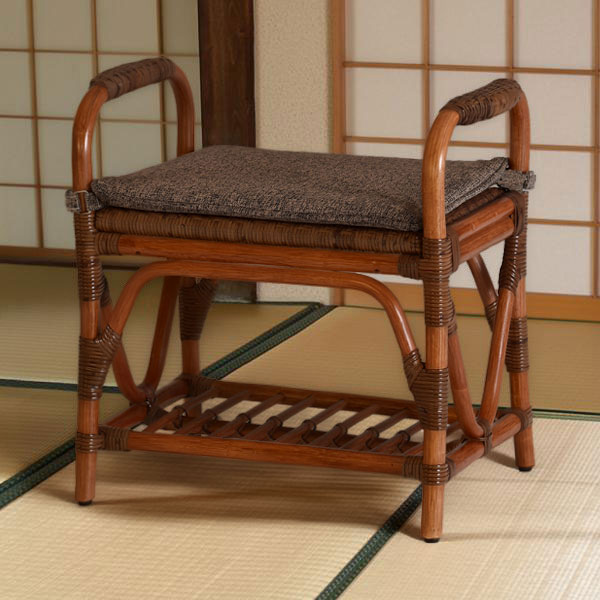 ラタン スツール 軽量 籐家具 立ち座りサポート 手すり付き おしゃれ リビング 玄関 和室 寝室 リゾート風 アジアン風 南国風【サポートスツール (01-0370-03)】 18,000円