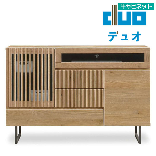 リビングボード ミドルボード リビング収納 電話台 FAX台 脚付き 木製 ナラ材 ナチュラル 幅120cm 格子 内脚 おしゃれ 120キャビネット デュオ|アイルインテリアエクセル