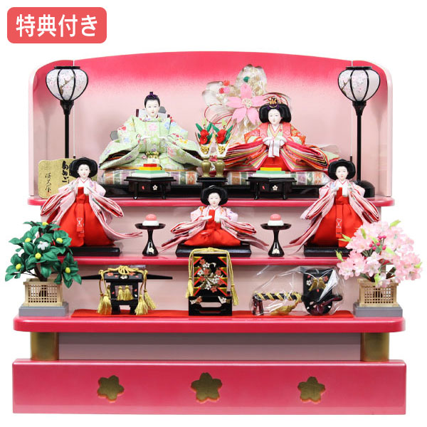 楽天市場】雛人形 桐二段飾 豆親王五人飾 三人官女セット 黒色