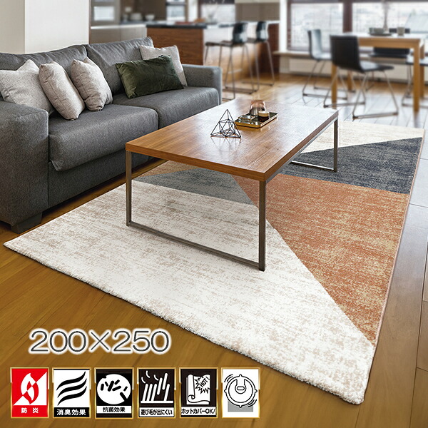 【マラソン限定!確率1/2で最大100％ポイントバック】カーペット 200×250 ラグ おしゃれ 絨毯 消臭 抗菌 防炎 お掃除ロボット対応 ホットカバー可 モダン ウィルトン じゅうたん らぐ rug mat [マルナ BR/GY]