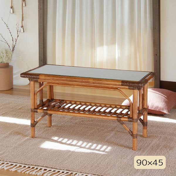 【マラソン限定!確率1/2で最大100％ポイントバック】ラタン リビングテーブル 籐家具 90×45 幅90cm ロータイプ おしゃれ モダン アジアン リビング リゾート風 南国風 【テーブル (03-0539-00)】