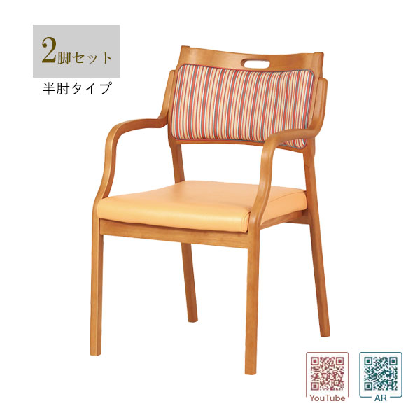 【2脚セット】介護用チェア 介護イス 介護施設用椅子 補助 [Care-112-HAC] 肘掛け付き ウェービング スタッキング ストライプ ベーシック おしゃれ