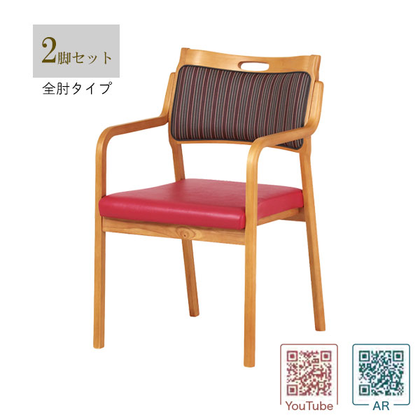 【2脚セット】介護用チェア 介護イス 介護施設用椅子 補助 [Care-112-AC] 肘掛け付 スタッキング ストライプ ベーシック おしゃれ